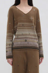 SWAYING 25 Early Spring V-neck snowflake jacquard pullover/straight pants SW-SW25PS1T13-LV Green top SW25PS1T13 SW25PS3B11